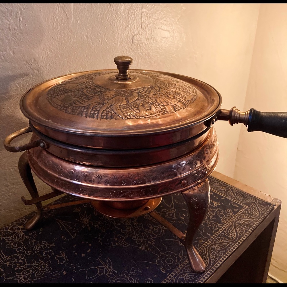 Vintage Copper Chafing Dish Pans and Warmer